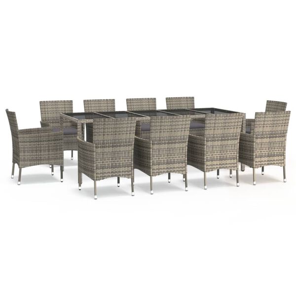vidaXL 11 Piece Garden Dining Set with Cushions Grey Poly Rattan