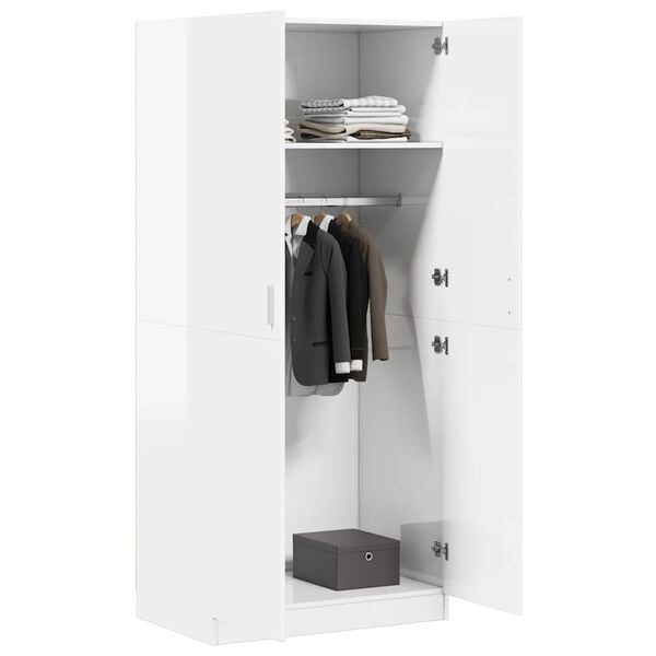 vidaXL Wardrobe High Gloss White 80x52x180 cm Engineered Wood