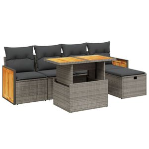 vidaXL 6 Piece Garden Sofa Set with Cushions Grey Poly Rattan