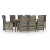vidaXL 9 Piece Garden Dining Set with Cushions Grey Poly Rattan
