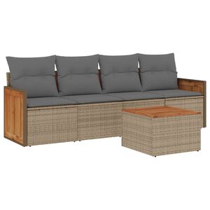 vidaXL 5 Piece Garden Sofa Set with Cushions Beige Poly Rattan