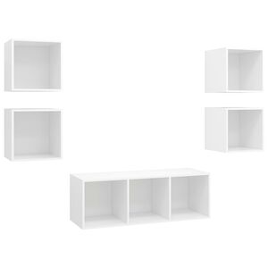 vidaXL 5 Piece TV Cabinet Set White Engineered Wood