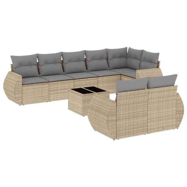 vidaXL 9 Piece Garden Sofa Set with Cushions Beige Poly Rattan