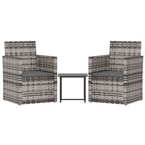 vidaXL 3 Piece Outdoor Lounge Set with Cushions Poly Rattan Grey