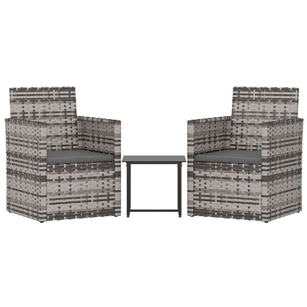 vidaXL 3 Piece Outdoor Lounge Set with Cushions Poly Rattan Grey