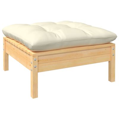 vidaXL Garden Footstool with Cream Cushion Solid Pinewood