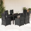 vidaXL 7 Piece Garden Dining Set with Cushions Black Poly Rattan