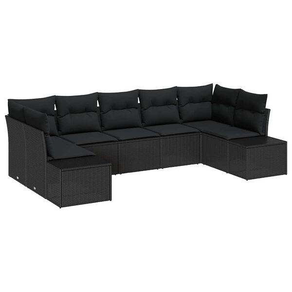 vidaXL Garden Sofa Set with Storage 7 pcs Black Poly rattan