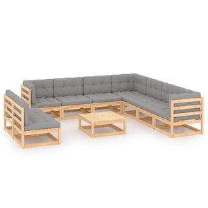 vidaXL 10 Piece Garden Lounge Set with Cushions Solid Pinewood