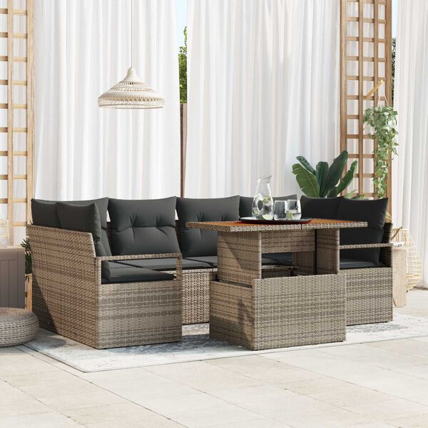 vidaXL Garden Sofa Set with Storage 7 pcs Grey Poly rattan