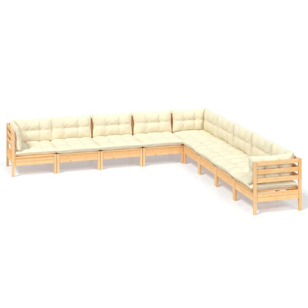 vidaXL 9 Piece Garden Lounge Set with Cream Cushions Solid Pinewood