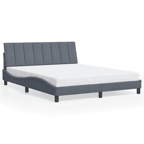 vidaXL Bed Frame without Mattress "Hanko" Dark Grey 152x203 cm Queen Velvet