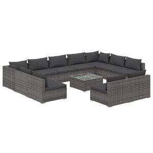 vidaXL 12 Piece Garden Lounge Set with Cushions Grey Poly Rattan