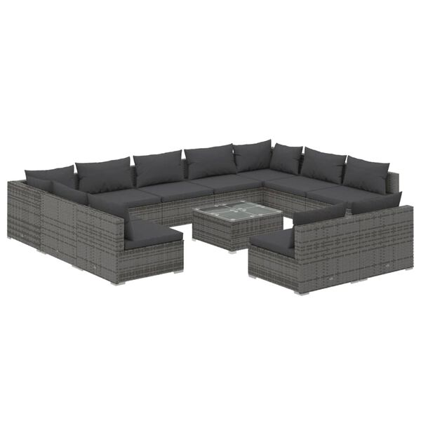 vidaXL 12 Piece Garden Lounge Set with Cushions Grey Poly Rattan