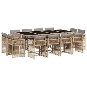vidaXL 13 Piece Garden Dining Set with Cushions Mix Beige Poly Rattan