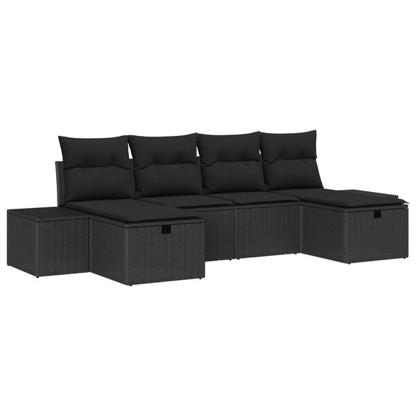 vidaXL Garden Sofa Set with Cushion 6 pcs Black Poly Rattan