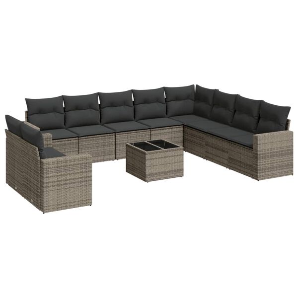 vidaXL 11 Piece Garden Sofa Set with Cushions Grey Poly Rattan