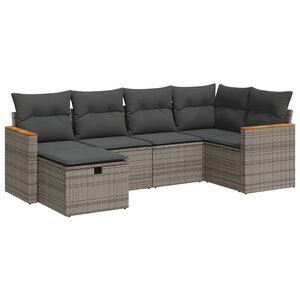 vidaXL 6 Piece Garden Sofa Set with Cushions Grey Poly Rattan