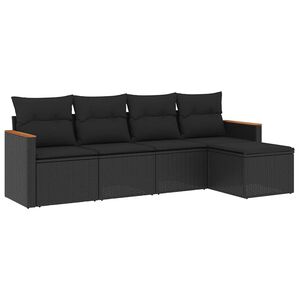 vidaXL 5 Piece Garden Sofa Set with Cushions Black Poly Rattan