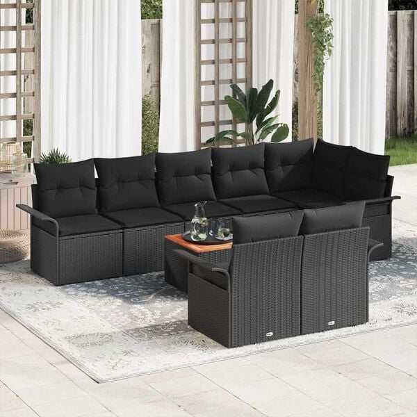 vidaXL Garden Sofa Set with Cushion with Storage Manual 9 pcs Black