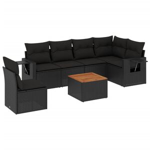 vidaXL 7 Piece Garden Sofa Set with Cushions Black Poly Rattan
