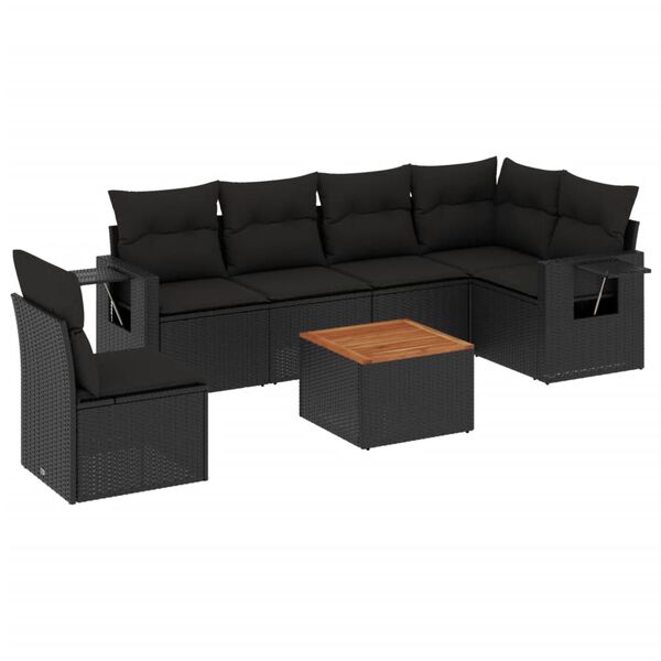 vidaXL 7 Piece Garden Sofa Set with Cushions Black Poly Rattan