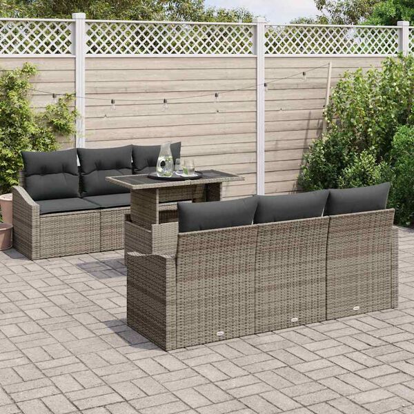 vidaXL Garden Sofa Set with Storage 7 pcs Grey Poly rattan