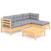 vidaXL 5 Piece Garden Lounge Set with Grey Cushions Pinewood