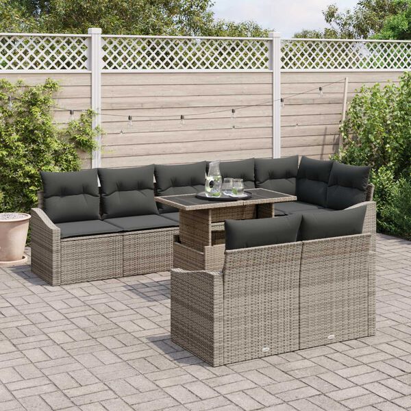 vidaXL Garden Sofa Set 9 pcs Grey Poly Rattan & Powder-Coated Steel