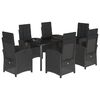 vidaXL 7 Piece Garden Dining Set with Cushions Black Poly Rattan