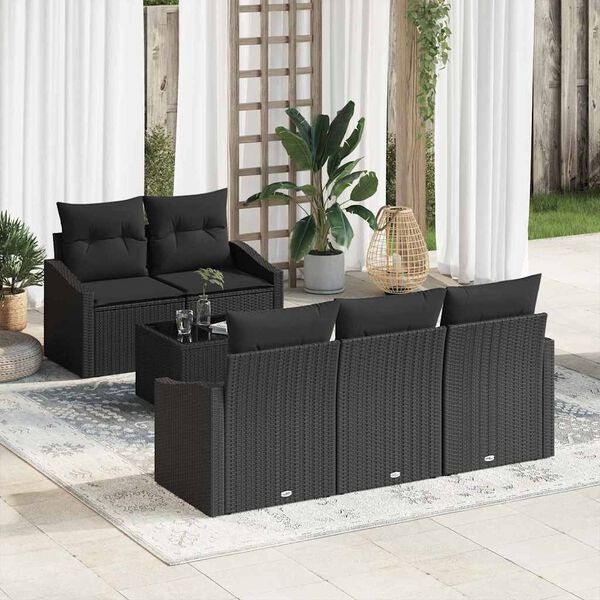 vidaXL Sofa Set with Cushion with Storage 6 pcs Black Poly Rattan