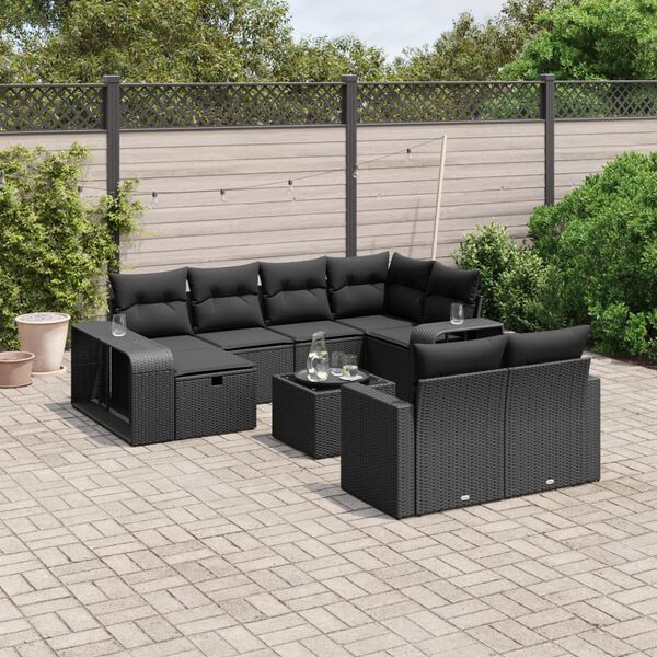 vidaXL 11 Piece Garden Sofa Set with Cushions Black Poly Rattan
