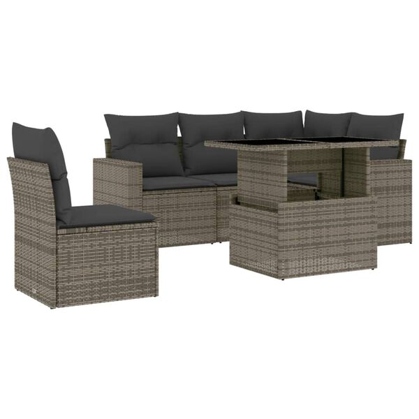 vidaXL 6 Piece Garden Sofa Set with Cushions Grey Poly Rattan