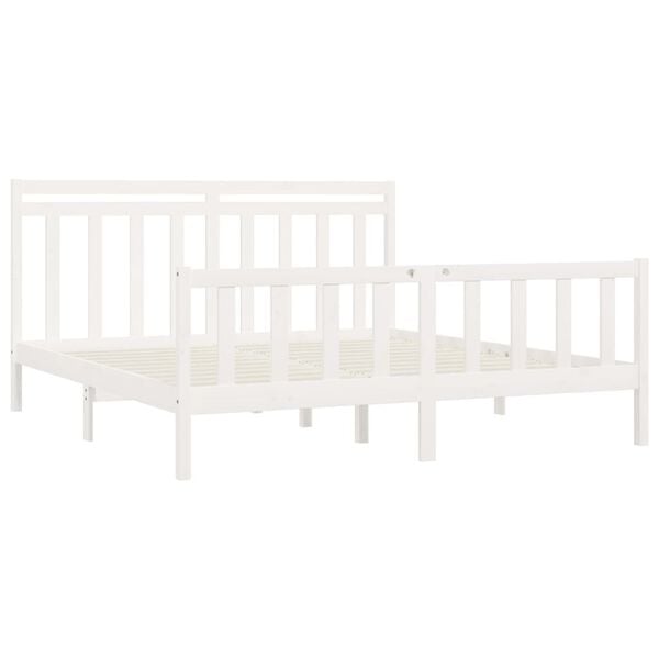 vidaXL Bed Frame without Mattress White Solid Wood Pine 180x200 cm Super King