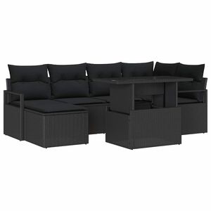 vidaXL Garden Sofa Set with Storage 7 pcs Black Poly rattan