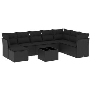 vidaXL 9 Piece Garden Sofa Set with Cushions Black Poly Rattan