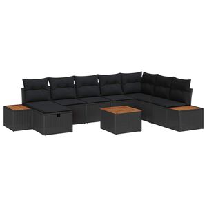 vidaXL Garden Sofa Set 9 pcs Black Poly Rattan
