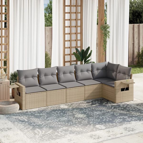 vidaXL 6 Piece Garden Sofa Set with Cushions Beige Poly Rattan