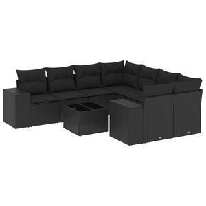 vidaXL 9 Piece Garden Sofa Set with Cushions Black Poly Rattan