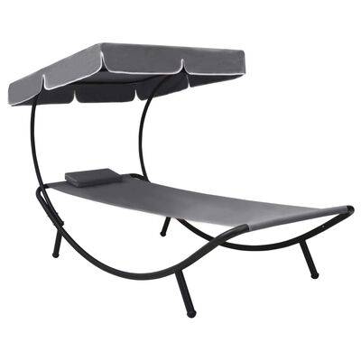 vidaXL Outdoor Lounge Bed with Canopy & Pillow Grey