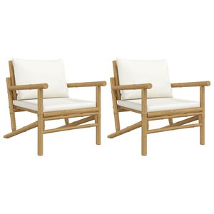 vidaXL Garden Chairs 2 pcs with Cream White Cushions Bamboo