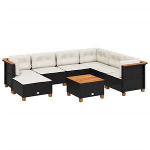 vidaXL 8 Piece Garden Sofa Set with Cushions Black Poly Rattan