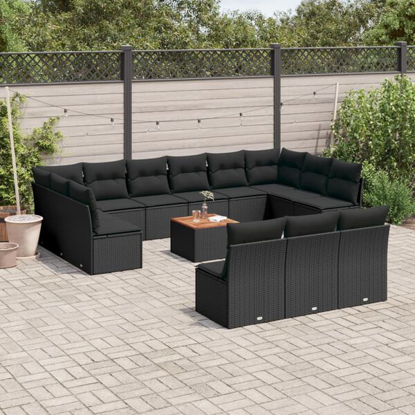 vidaXL 14 Piece Garden Sofa Set with Cushions Black Poly Rattan