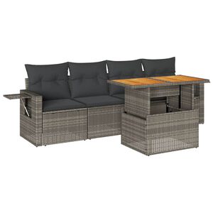 vidaXL 5 Piece Garden Sofa Set with Cushions Grey Poly Rattan