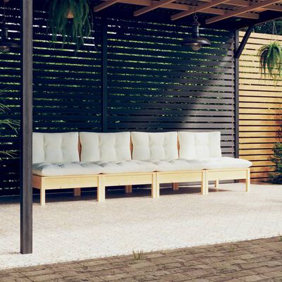 vidaXL 4-Seater Garden Sofa with Cream Cushions Solid Pinewood