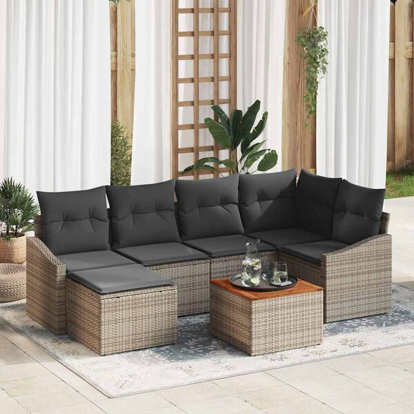 vidaXL Garden Sofa Set with Cushion 7 pcs Grey Poly Rattan