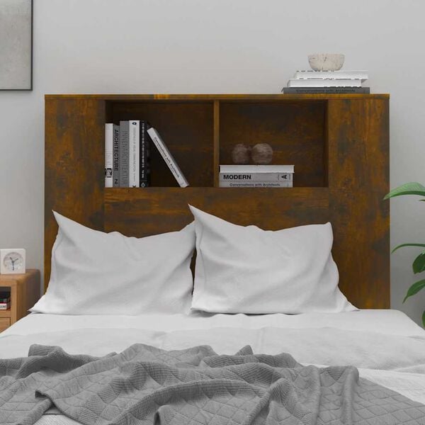 vidaXL Headboard Cabinet Smoked Oak 100x18.5x102.5 cm