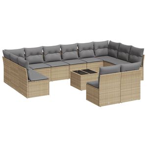 vidaXL 13 Piece Garden Sofa Set with Cushions Beige Poly Rattan
