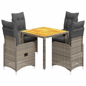 vidaXL 5 Piece Garden Bistro Set with Cushions Grey Poly Rattan