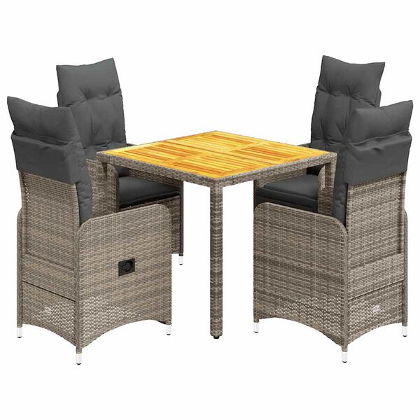 vidaXL 5 Piece Garden Bistro Set with Cushions Grey Poly Rattan